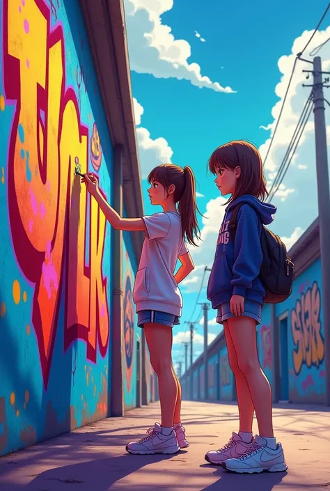 ( better quality ),  masterpiece , extremely detailed uniform 8K CG illustration, color alto, extremely color alto saturation, All the colors deepened, paint, graffiti art ,  center,  extremely detailed lights and shadows ,  wall with graffiti, wall painte...