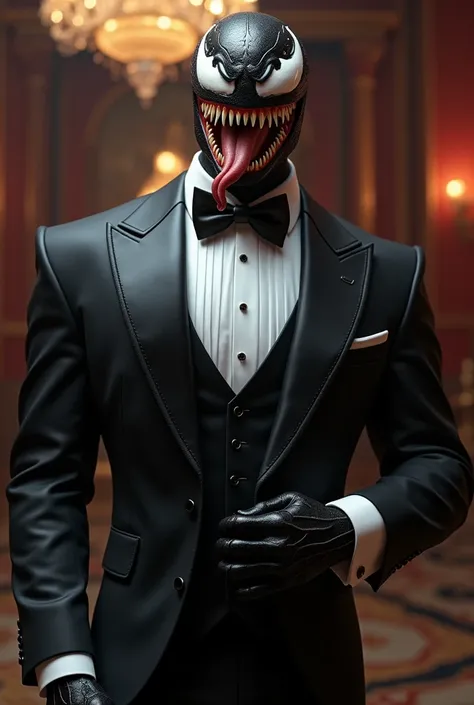 Venom wearing elegant animated tuxedo suit
