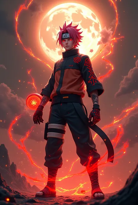 A powerful hybrid character that combines the essence of Yuji Itadori (with Sukunas influence) and Naruto Uzumaki. The figure has Yujis sharp facial features and signature pink hair, with Sukunas curse mark glowing red all over his body. His eyes were a mi...