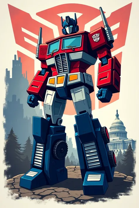 make a political shirt design with transformer concept like optimus prime