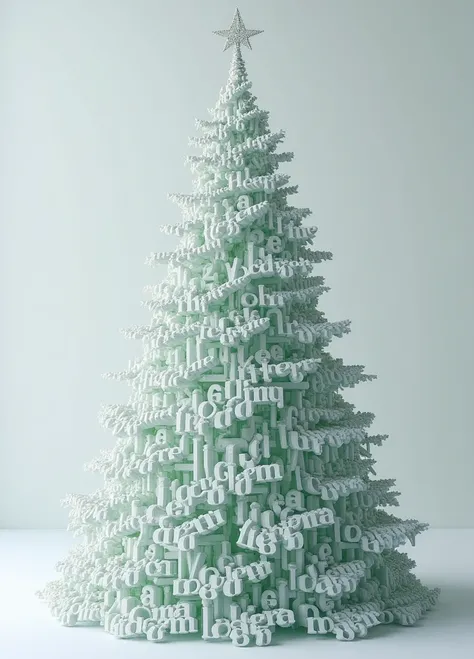 Text makes up a Christmas tree，3d, glass texture