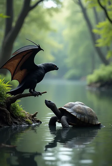 Black bat and tortoise in River side 