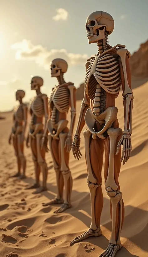  Newly formed skeletons gradually being covered by muscles ,  tendons and skin in a miraculous process . Each figure takes on human form ,  with expressions of vigour and rebirth .  Heavenly light illuminates restored bodies ,  highlighting the contrast be...