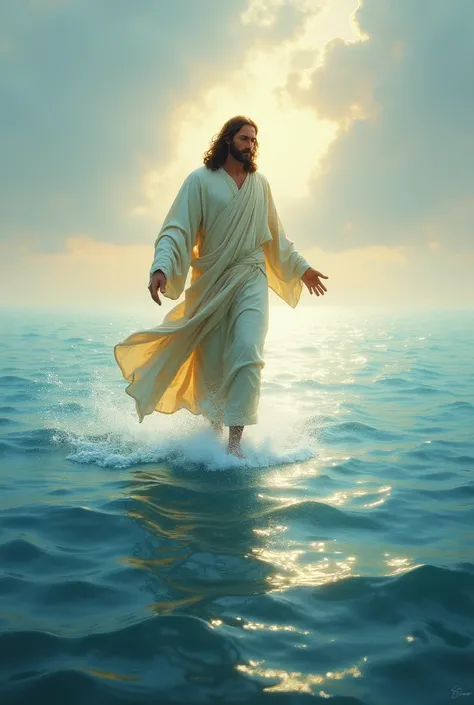 Jesus walking on the water.