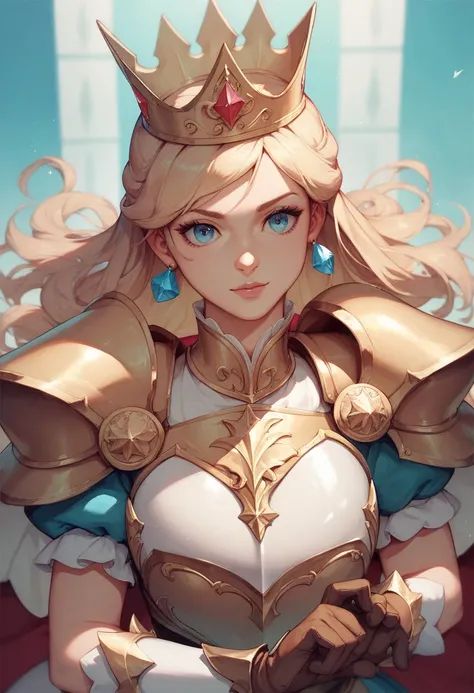 princess, armor princess, gloves, crown, short sleeves, puffy sleeves, breastplate, brown gloves masterpiece, best quality