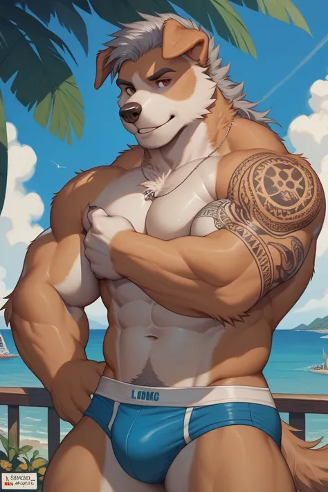 Furry, Pasture dog,Lobo,muscle,may tay,grey hair ,strong,eyes, brown eyes, tattoo on right arm,underwear