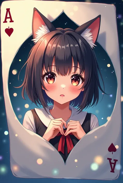 Anime art a girl with cat ears comes out of a playing card