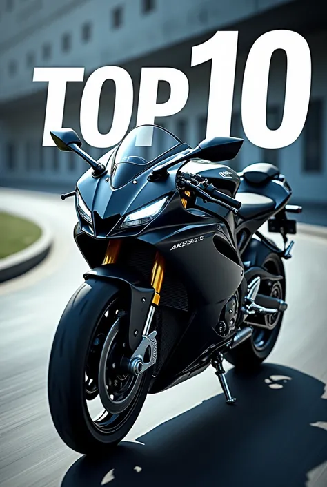 Create a cover with the name top 10 ,  using an image of a motorcycle as a background.