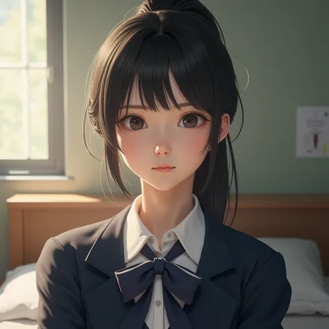  one girl ，(とてもcute女子高生:1.3)，masterpiece， top quality， high definition ，((( photorealistic :1.4)))， RAW photos ， ray tracing， Physically Based Rendering ， pretty girl，(Age 15:1.4)，cute，A faint smile，(detailed pupils:1.2)，(The face is facing straight ahead:...