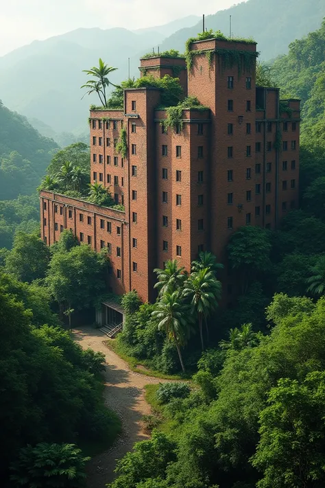 Imagine a large raw brick hospital in the Amazon region 