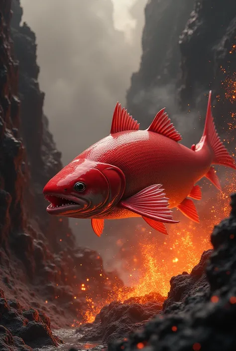 Salmon in a river, the pits, But instead of water there is fire