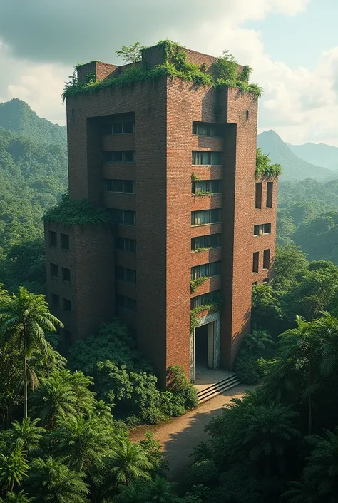 Imagine a large raw brick hospital in the Amazon region 