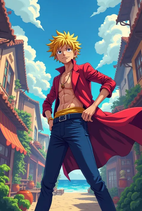 Create a One Piece Sanji wallpaper that moves and is Pixel Art style
