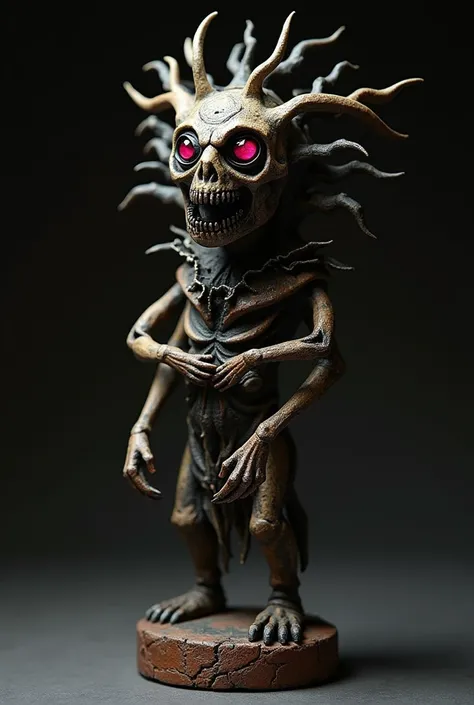 A small, twisted totem ,  sculpted from an unknown material that looks like a mixture of burnt bone and rusty metal.  The idol represents a grotesque figure with multiple arms and distorted faces ,  with eyes encrusted with dark rubies that glow faintly in...