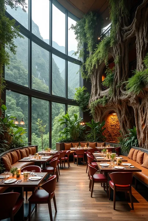 Create a modern restaurant that combines Amazonian and Andean influences