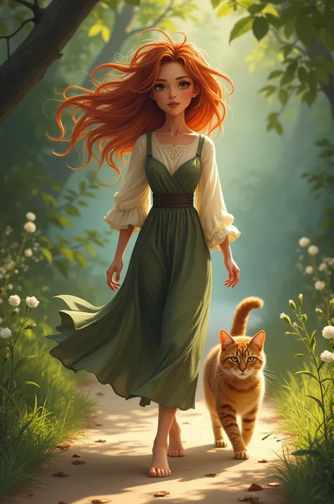 Canty haired woman walks with Orens cat