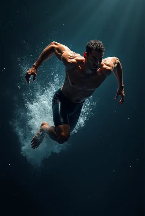 Help create an image of a swimming athlete, help create a cool, handsome figure of an athlete swimming in space.