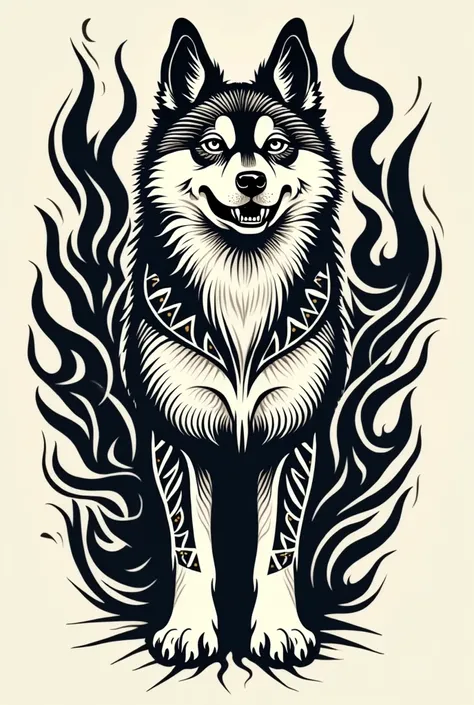 American Akita tattoo tribal style