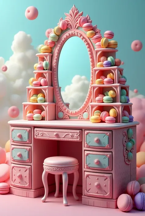 A large dressing table made of macarons