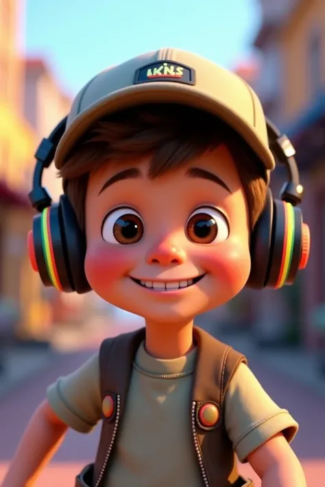 Pixar-style boy with cap and earphone