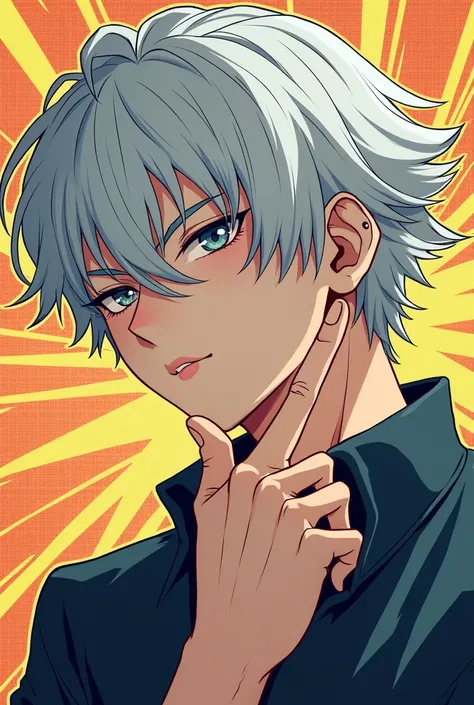 silver hair、A man with a tear mole 、College Boy with Long Fingers，comic style