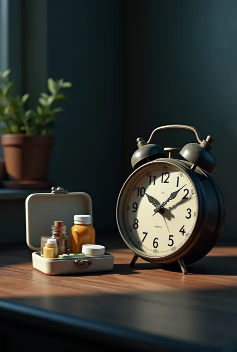 Alarm clock and medicine kit ， Description Time will be everything