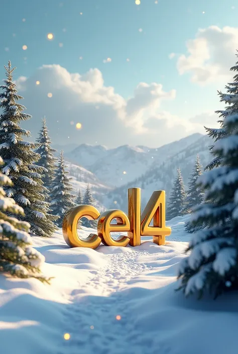 Rectangular Christmas landscape with these letters "Cell 4 " golden color 