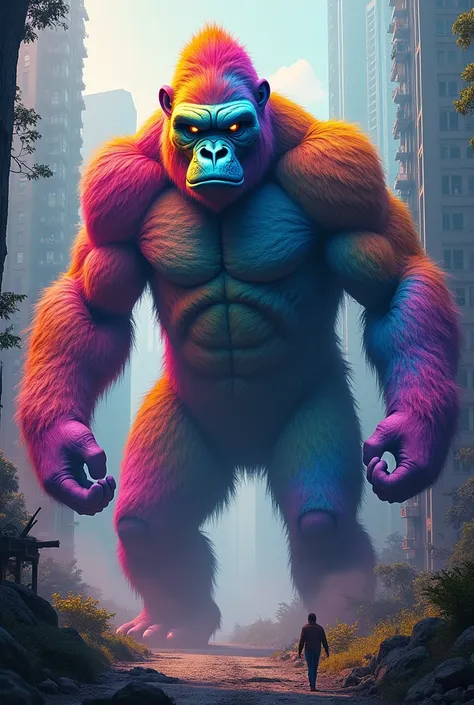 Make image king-kong of rainbowin which body and face be of raonbow