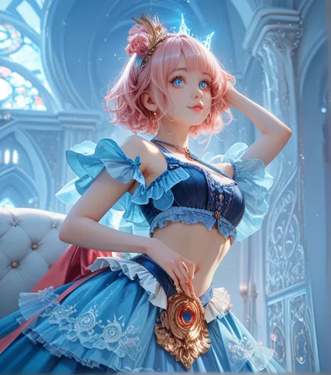 ((Best quality, 8k, Masterpiece :1.3)), upper body, Sharp focus :1.2, Beautiful girl with cute figure, Highly detailed facial and skin texture, Detailed eyes, Double eyelids, Interior view, Perfect lighting, Glowing skin, with pink hair 