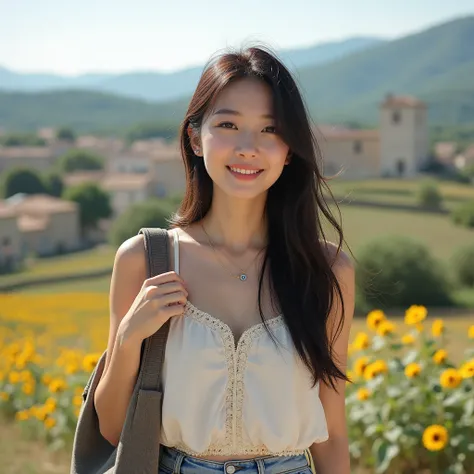  France Provence background ,  trip , b cup boobs , Travel Wear, Live action image ,  The clothes are all different from photo to photo, A Korean woman who went on a casual 