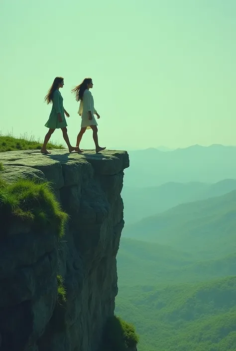 Two woman walking cliff standing hill rock walking 4k png  all green screen 
