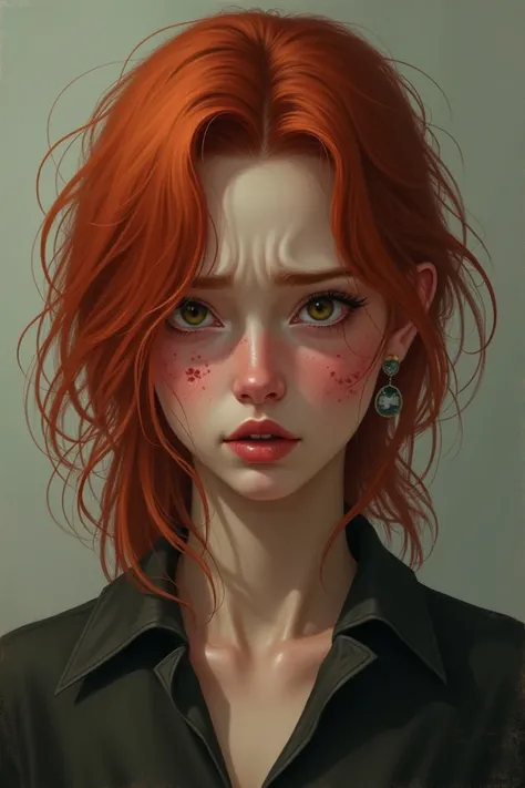 A photo of Piebels face with red hair when she was hit
