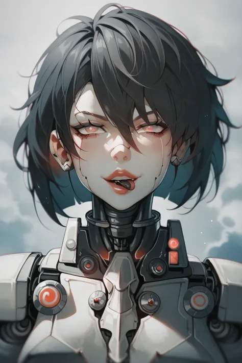  girl,anime,cyborg, puppet,Short black hair,Prosthetic female genital organ in the abdomen,ของทรงกระปอกที่ช่องท้อง,ที่ท้องเป็นกระจกมองเห็นกระบอกตรงเอว,จิ๋มกระป๋อง