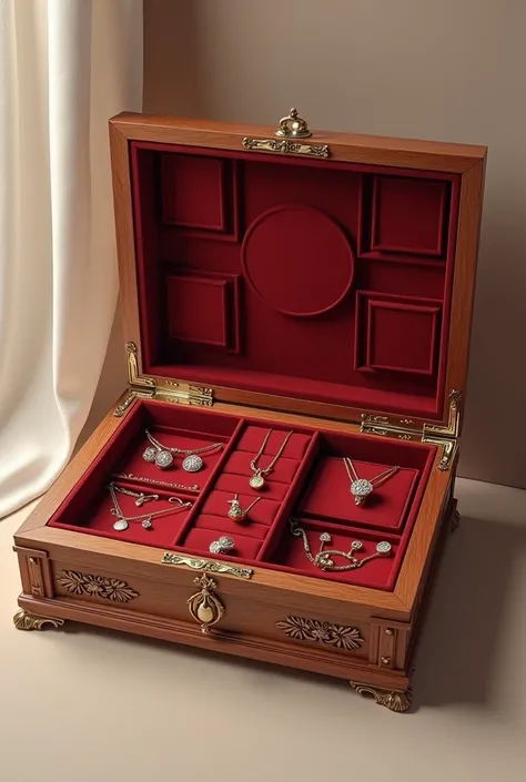 A box of jewelry ,  pictures are very real and detailed ,  squares in red 