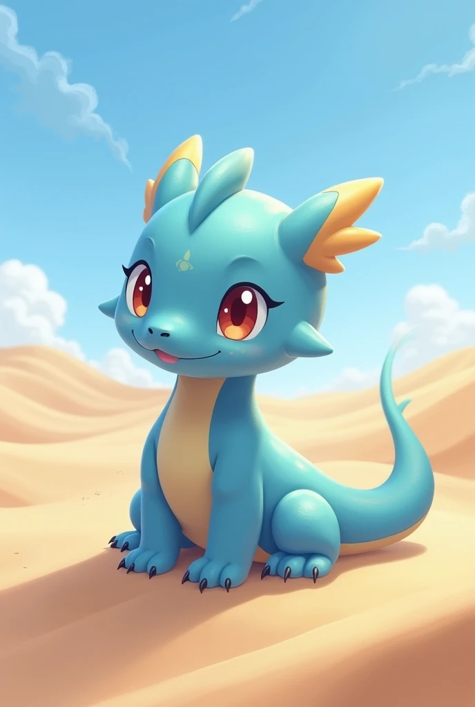 A baby Pokémon sand dragon in the color sky blue
