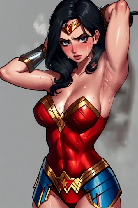 Wonder Woman PREY , Dirty and sweaty , tattooed,  tied arms , sweaty armpits.
