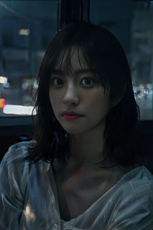 1girl, asian idol, close-up, collarbone, photo, film, depth of field, beautiful slimmed very long face ((Abe kayako, Ayase Haruka, Saya hiyama, young Anne Hathaway with Marion Cotillard eyes)), with porcelain glowing skinned, sensual woman, surreal lucid e...