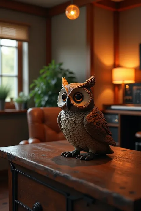 Relaxing recording studio and an owl ornament on the table 