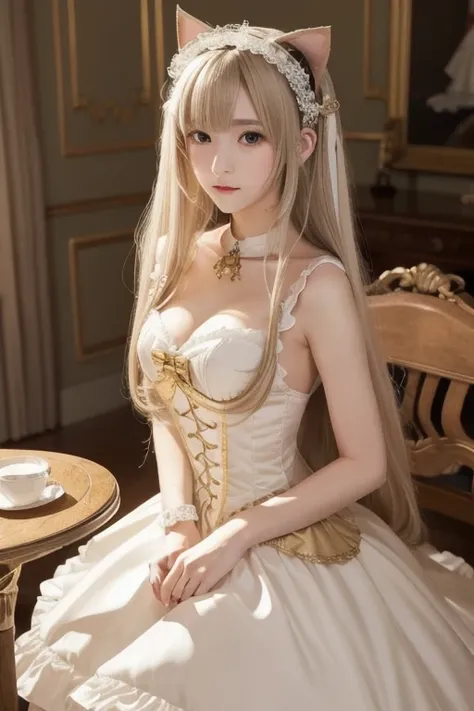   Masterpiece  ,  top quality,  high definition,  high definition ,  high definition ,, Chobits, What is, Emotionless,,  1 girl , Alone, bangs, Bare Skin, chest,  Brown Eyes , Clamp (Circle) ( style ),  platinum blonde hair,  Very Long Hair ,  robot ears ,...