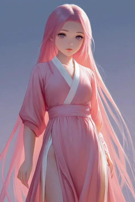 pink hair ,pink hanfu, small breasts, very long hair, loli, expressionless, masterpiece, best quality, realistic, 8k, official art, cinematic light, ultra high res, perfect female body, sharp focus, guofeng, 1girl, solo, chinese clothes, realistic, nail po...