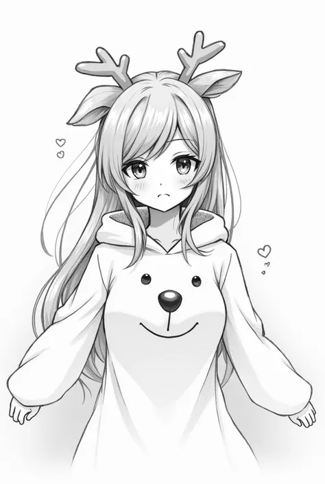 Miku Nakano drawing The Quintessential Quintuplets in the Christmas Rudolph costume in black and white as a pencil template