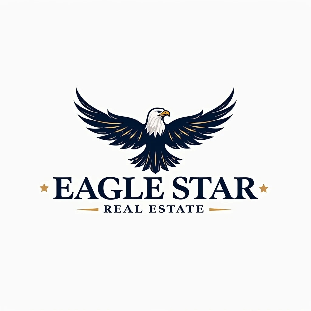 Design a highly professional logo for Eagle Star Real Estate LLC. The logo should feature a realistic, refined eagle symbol that embodies strength, vision, and prestige. Use elegant, contemporary typography for the company name, ensuring it looks polished ...