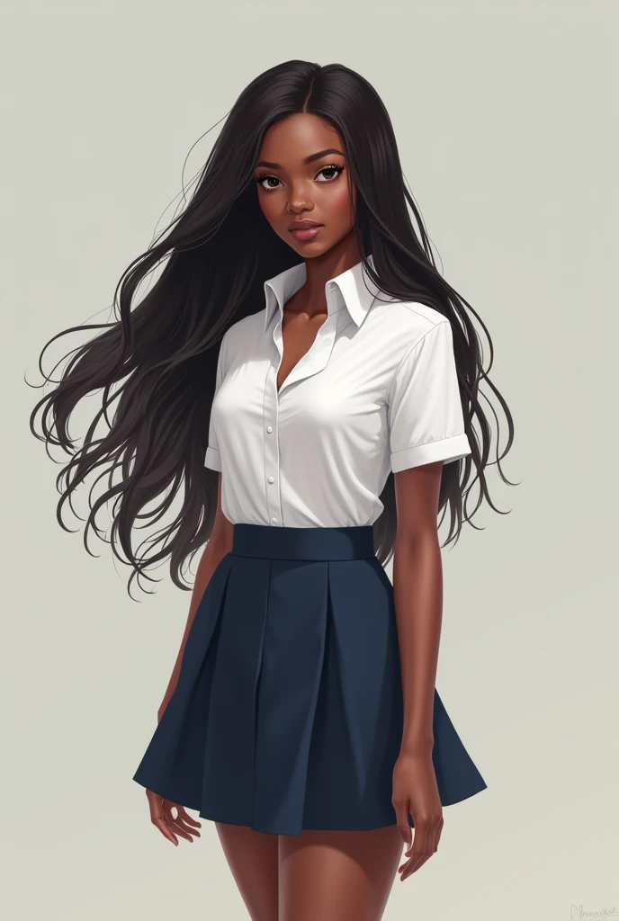 Beautiful black girl with nice body long hair schoolgirl