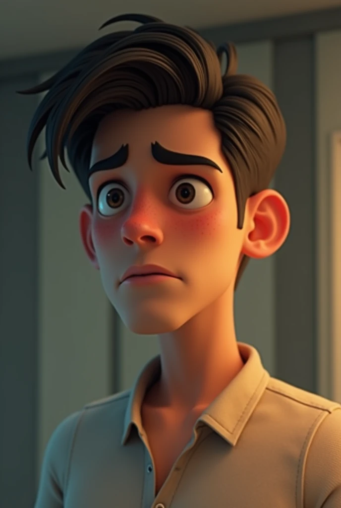 A young man of at most 40 years old ,  looking sad and depressed for a 3d animation