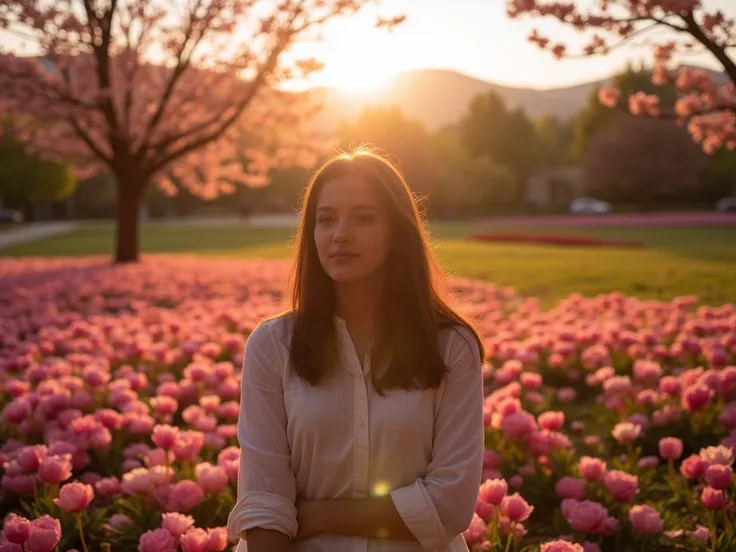 มีFlower fieldที่มีกระท่อมเล็ก ๆ อยู่เบื้องหลัง,  Photo by Tobias Stimmer ,  pexels contest winner , Color field , Flower fieldสีชมพู,  setting in nature ,  Field of beautiful flowers , pink golden hour,  Outdoor lush flowers , Flowers and trees, Flower fi...