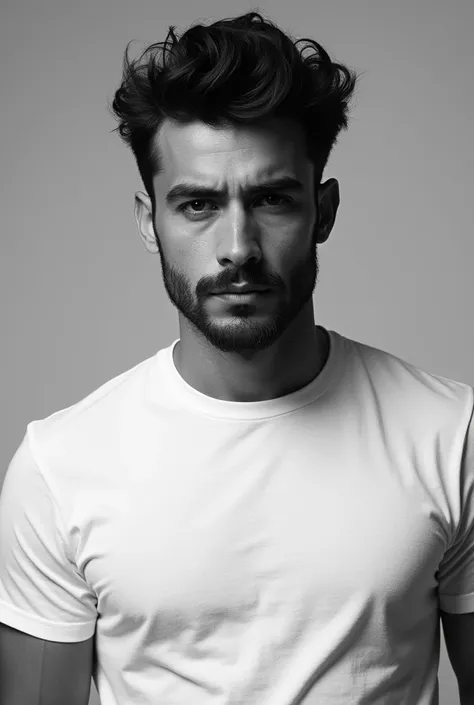  Mens , wearing a white t-shirt,Black and white photo