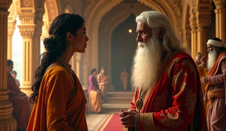 A maid is talking to a Maharishi in the palace