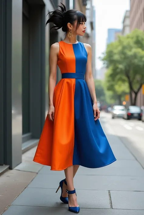  Goku womens dress with heels,  earrings and makeup 

