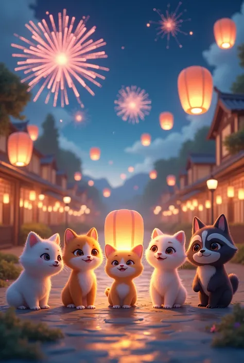 Several cute animals at the drifting event, with fireworks and lanterns, added to the crackling a bit.