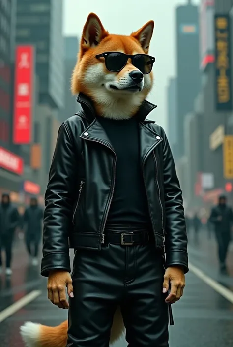 Shiba Inu dressed like the Matrix movie